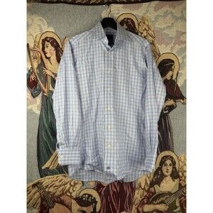 David Donahue TRIM FIT Men’s 15 32/33 Long Sleeve Cotton Check Plaid Dress Shirt